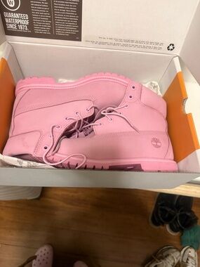 Timberland Pink Leather Lace-Up Boots